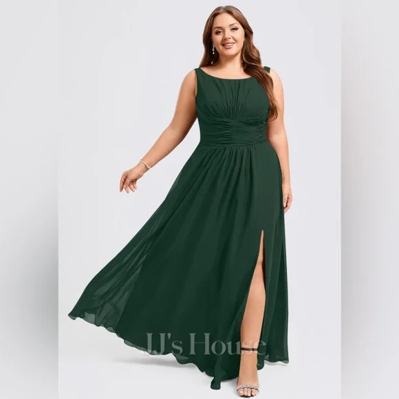 JJ’s House A-Line Boatneck Floor-Length Chiffon Bridesmaids Dress with Ruffle - Picture 3 of 14